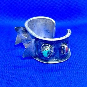 Native American Turquoise and Coral Watch Cuff